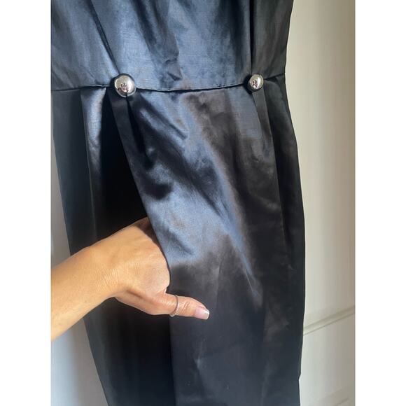 CREATURES of the WIND $1400 Demilo Fitted Satin Sheath Dress LBD Military Square - Picture 7 of 10